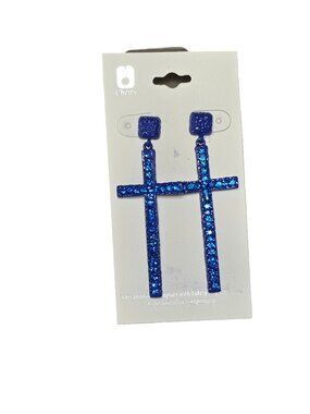 Cherry Women's Trendy Blue Rhinestone Cross Dangle Earrings NWT